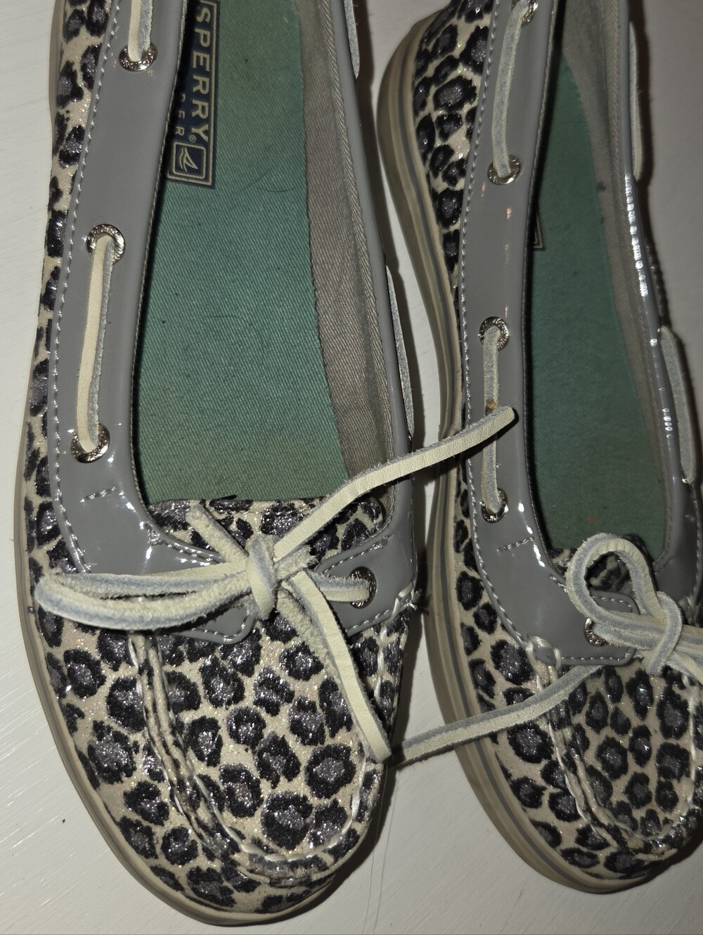 Sperry Leopard-Print Flats with Gray Patent Trim